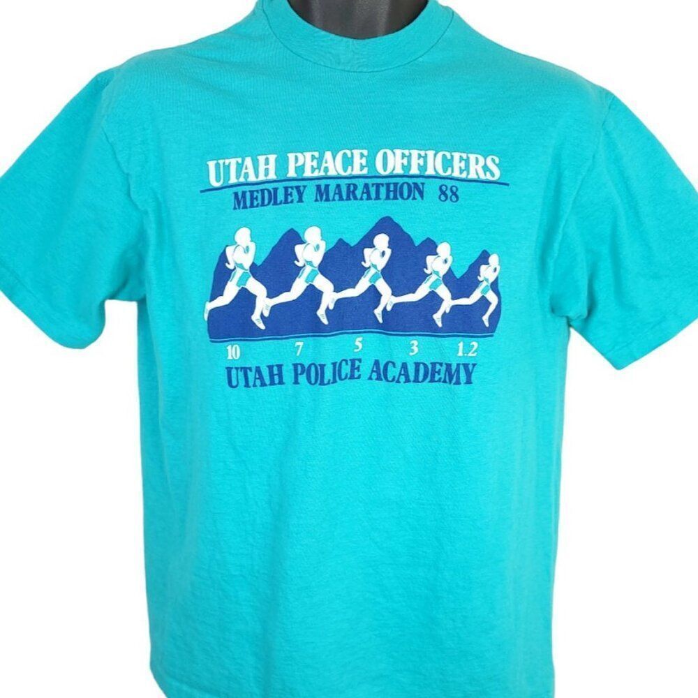 Vintage Utah Peace Officers Marathon T Shirt Mens Size Medium 80s Made In USA